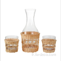 Carafe en verre vintage et deux gobelets